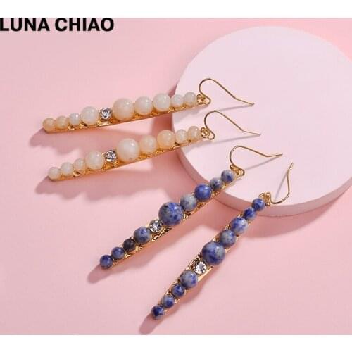 LUNA CHIAO Fashion 4colors Natural Stone Beads Jeweled Drop Statement Earrings for Women