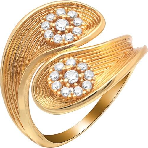 Created Flower White Zircon Finger Ring Jewelry Romantic Luxury Gold Spiral Ring For Women Wedding Bands Ring