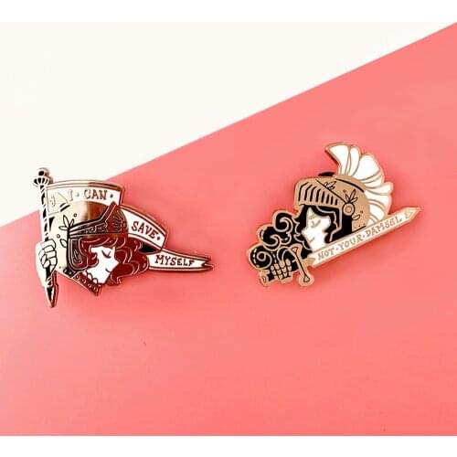Chivalry Is Dead Hard Enamel Pin Medieval Pennant Unique Armor Woman Chivalrys Medal Brooch Feminism Lapel Backpack Pins Gift