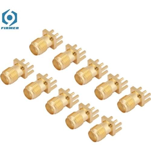 10pcs/Lot SMA Female Base Brass RF Connector Drift Angle Antenna Sockets Connecting Tools Set PCB Mount 50 Ohm RF Connector Kit
