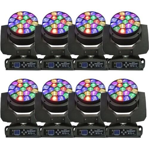 8pcs/lot Big 19*15W Bee Eyes LED Moving Head Zoom Light clay paky DMX512 Sound-actived zoom beam light