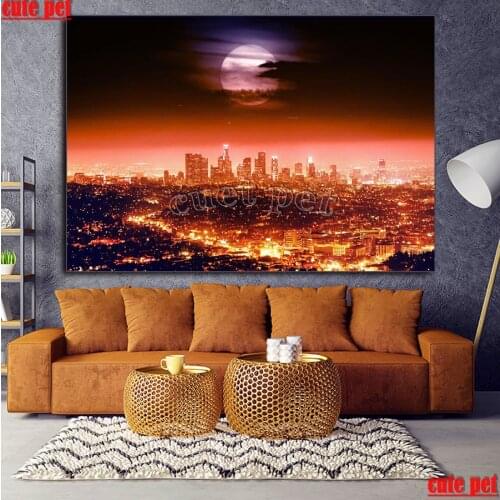 Diy Diamond Painting 5d diamond Embroidery City architecture night view Moon full square drill Mosaic cross stitch home decor