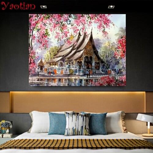 5D DIY Diamond embroidery Temple landscape Mosaic Kit Diamond Painting Full Square Round Rhinestone Decoration Art