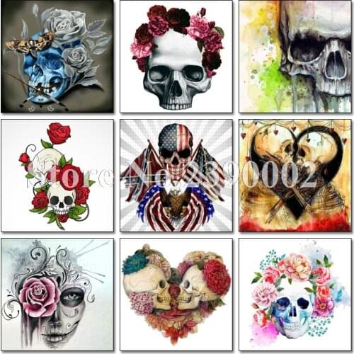 Flowers skull Needlework Diamond Embroidery Home Decor Diamond Mosaic Full 5D DIY Diamond Painting Halloween Cross Stitch Kits