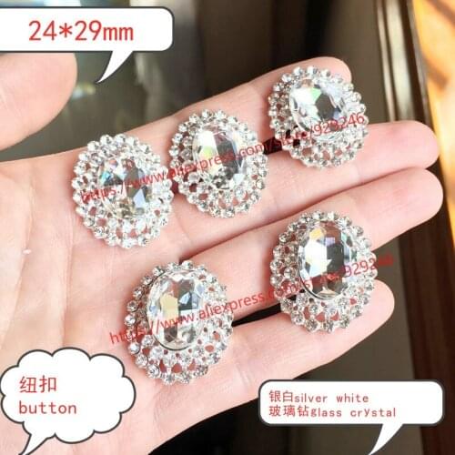 Big oval glass crystal button for fur coat decoration clear white crystal decorative shank button for garment and clothes sewing