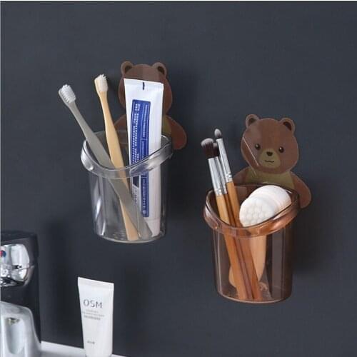Toilet Bear Storage Toothbrush Toothpaste Cup Punch-free Washing Cup Bathroom Toilet Cartoon Storage Rack