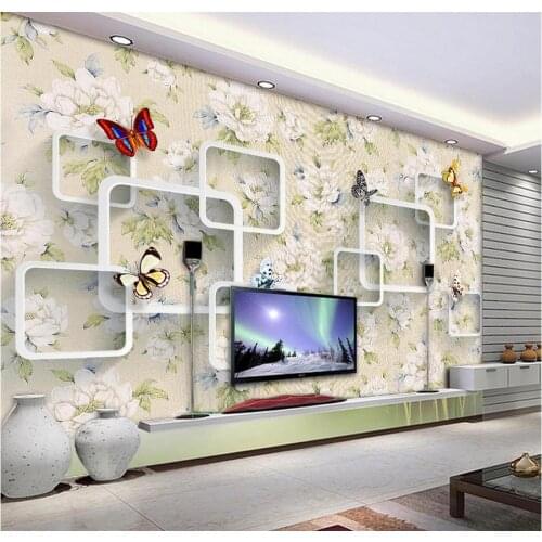 Home Decoration living 3d wallpaper Retro Floral Butterfly 3D TV Backdrop custom 3d photo wallpaper