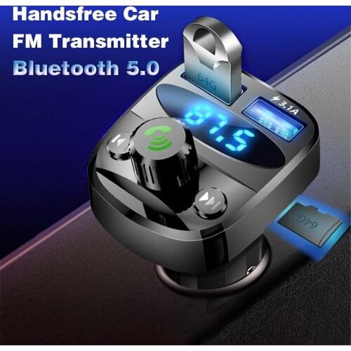 KUBIDU Bluetooth 5.0 FM Transmitter Car Kit MP3 Modulator Player Wireless Handsfree Audio Receiver Dual USB Fast Charger 3.1A