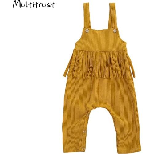 Inant Kids Baby Girl Tassels Ribbed Romper Sling Jumpsuit Newborn Fashion Summer Tassel Sleeveless Cotton Romper Solid Color