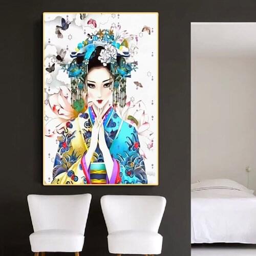 Classic Japanese Beautiful Woman Ink Painting Printing on Canvas Posters and Prints Pictures For Living Room Decoration No Frame