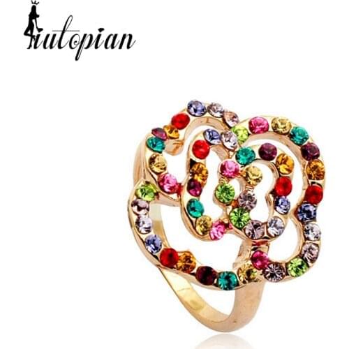 Italina Rigant Rose Color Ring With Austrian Crystal Stellux Top Quality Dont Lose Color C#RG95392