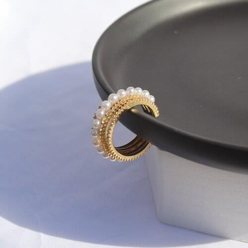 Fashion Multi Hoop Circles Finger Ring with Pearls 5A Cubic Zirconia Women Luxury Brand Jewelry Femme Engagement Wedding Rings
