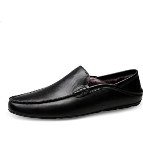 Winter Warm Fur Loafers Mens Genuine Leather Handmade Driving Men Shoes Casual Italian Luxury Brand Loafers Shoes Man