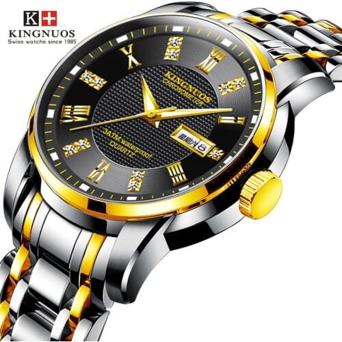 Mens Double Calendar Waterproof Luminous Steel Band Watch Watch