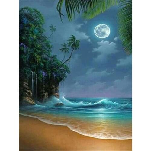 Landscape Moon DIY Cross Stitch Embroidery 11CT Kits Craft Needlework Set Cotton Thread Printed Canvas Home Dropshipping