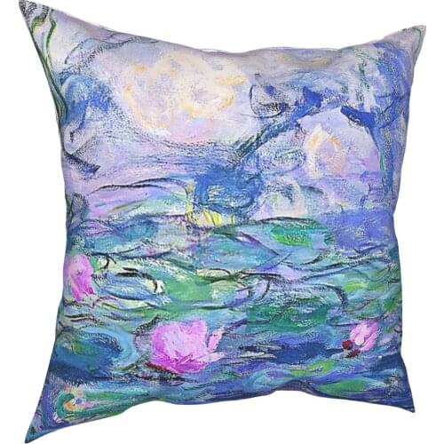 Claude Monet Water Lilies Pillowcase Home Decor Art French Purple Painting Cushions Throw Pillow for Home Double-sided Printing