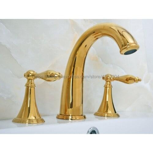 Polished Gold bathroom faucet for hot and cold Mixer tap Sink faucet Double handle 3 hole bathroom basin faucet Ngf020