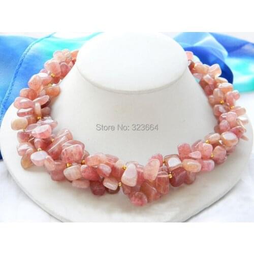 Stunning 3row 17" 13mm irregularly Petal pink crystal Natural necklace