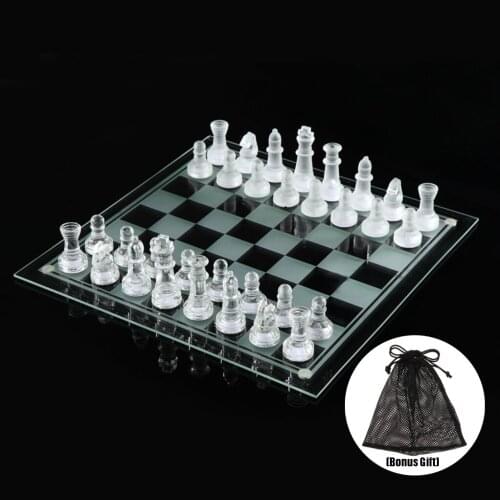 Travel Glass Board Clear Glass Chess Set Handcrafted for Adults Kids Toys
