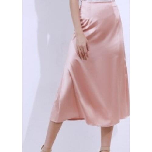 Multi-color Satin Solid Summer A-line Skirts Soft Material Casual Elegant Slim Skirt Mujer Clothing