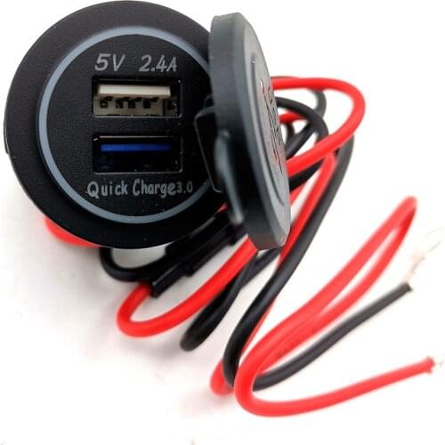 Dual USB Charger Socket Power Outlet Quick Charge 3.0 & 2.4A Port for Car Boat Marine Rv Mobile