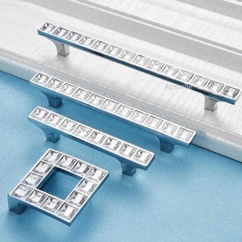 Silver Mirror Cabinet Drawer Hardware Nordic Style Zinc Alloy Crystal Kitchen Cupboard Pulls Door Closet Handle