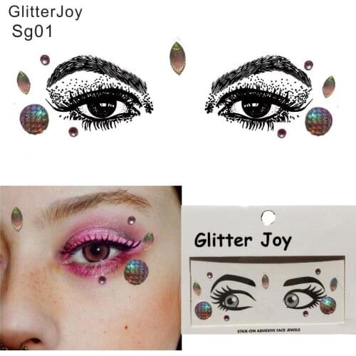 SG01 1Pc Rainbow Pink Mermaid Festival Face Gem Jewel Combination Headpiece Body Paint Decor at Clubbing