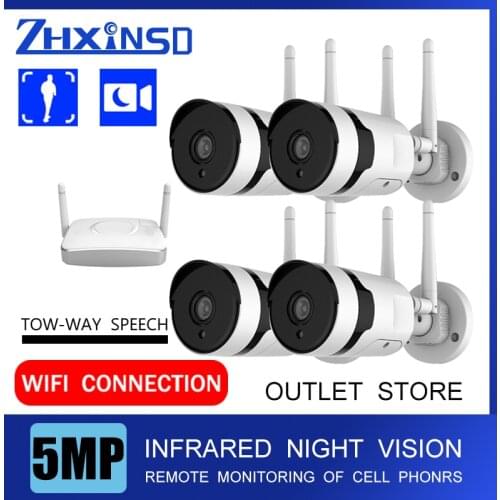 ZHXINSD Security Camera System 4CH 5MP HD NVR Kit CCTV Four Way Audio AI Face Detect Outdoor Video Surveillance IP Camera Set