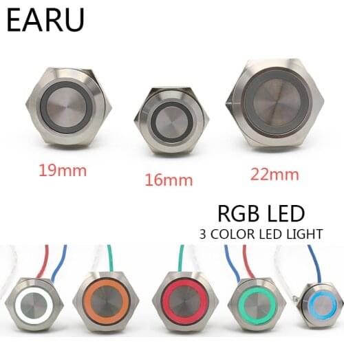 16/19/22mm 3 Triple Color RGB LED Light Mirco Switch Short Strock Momentary Self-reset Waterproof Metal Push Button Switch Power