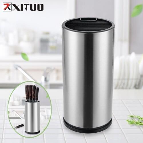 XITUO Universal Knife Block with Slots Stainless Steel Round Knife Holder Storage Stand Home Kitchen Space Saving Tool