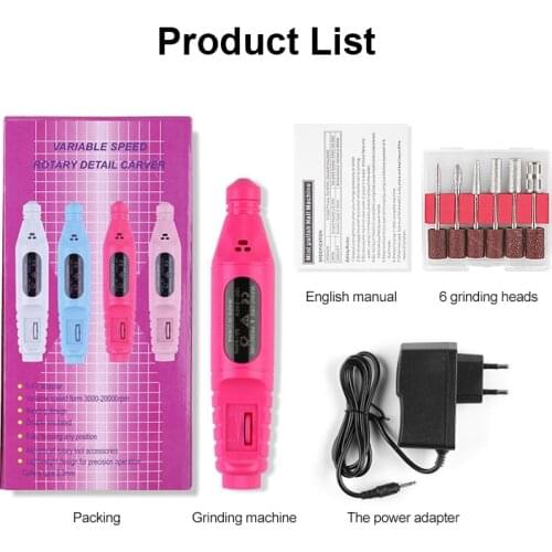 USB Professional Electric Nail Drill Machine Nail File Pen Pedicure 6 Bits Milling UV Gel Polish Remover Nail Art Manicure Tool