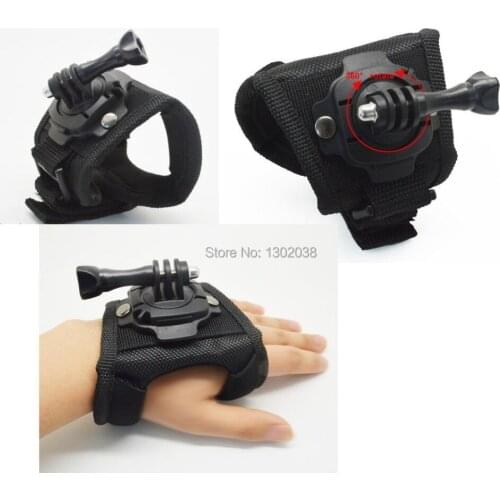 360 Degree Rotation Glove style Hand Strap Belt Wrist Screw Tripod Mount for Go Pro HD Hero3/2/1/3+/4 Camera L Accessories Black