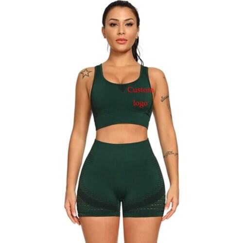 Hollow Out Seamless Yoga Set Sport Outfits Women Black Two 2 Piece Crop Top High Waist Leggings Workout Gym suit Fitness Short