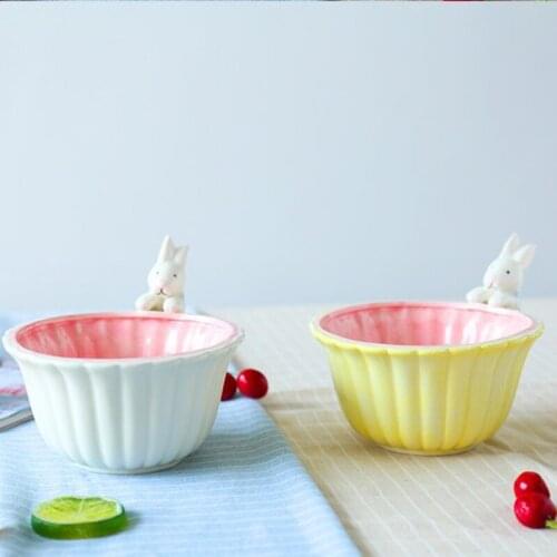 Japanese ceramic salad bowl cartoon cute rabbit dessert fruit bowl snack rice bowl household children tableware shooting props