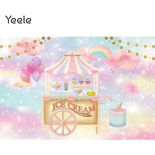 Yeele Dessert Cart Ice Cream Rainbow Cloud Balloon Baby Birthday Photography Backdrop Photographic Backgrounds For Photo Studio