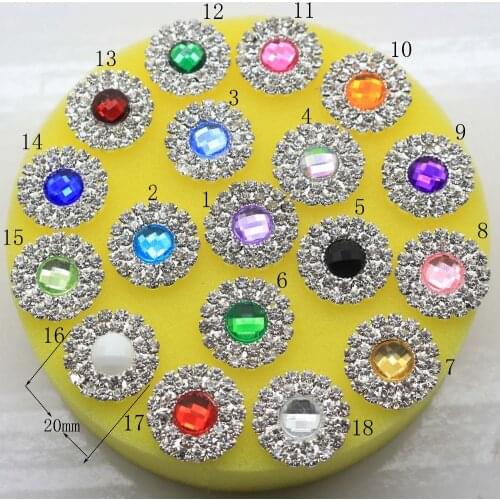 Factory price, flatback Double row Round Circle Silver Plated Rhinestone buttons,DIY craft supply,Wedding decoration