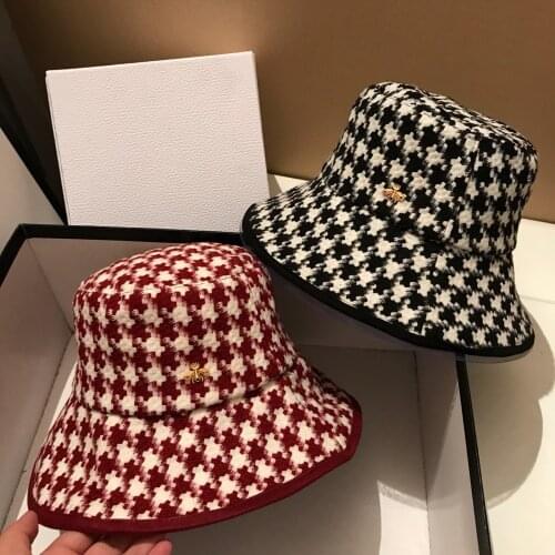 2020 Brand Bee fashion fisherman hat spring autumn Winter Lattice hats women Black plaid hats female tweed plaid bucket hats