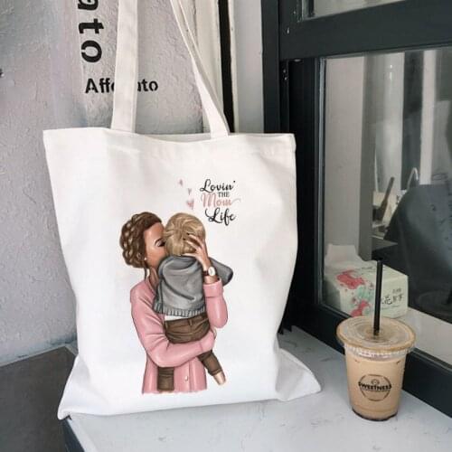 New Fashion Harajuku Womens Handbags Warm Family Super Mother Cartoon Printing Letter Shoulder Canvas Bag Wallet Large Capacity