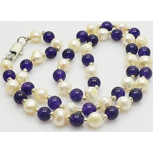Purple Amethysts Real Pearl Jewelry Set,Gemstones Freshwater Pearl Necklace Bracelet Dangle Earrings Charming Gift For Women