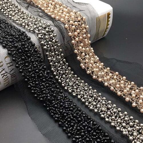 10Yds Sewing Applique Pearls Beaded Lace Trim Mesh Back Lace Ribbon Wedding Dress Decor Craft