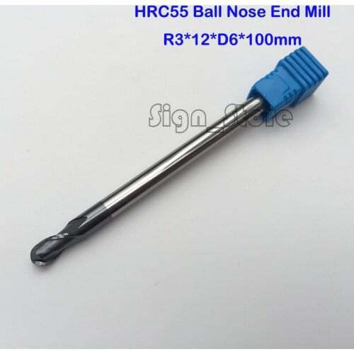 2pcs radius=3mm 2 Flutes hrc55 R3*12*D6*100mm solid carbide Ball nose End Mill CNC router bits tools Milling cutter