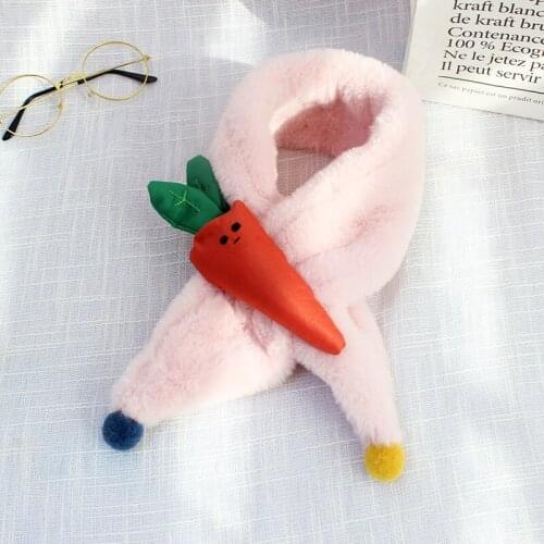 2020 New Children Cute Cartoon Scarf For Kids Faux Rabbit Fur 80cm Neck Warmer Mouse Dinosaur Carrot Girls Boys Tip End Scarves