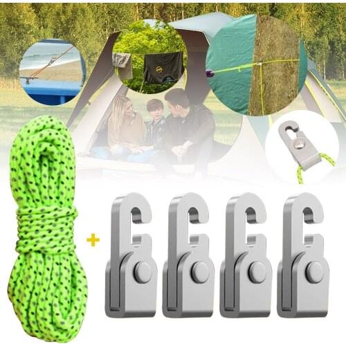 4Pcs/pack Automatic Lock Hook with 6M Rope Free From Hitting Knot for Binding Hanging Fixing Tools Furniture Fittings