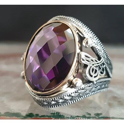 925 sterling Silver Zircon Stone Tuğralı Male Ring