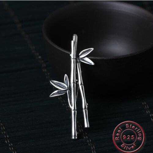 Amxiu Vintage Handmade Bamboo Brooch Pins Dual-use Pendant 925 Sterling Silver Brooches Jewelry For Women Mother Birthday Gift