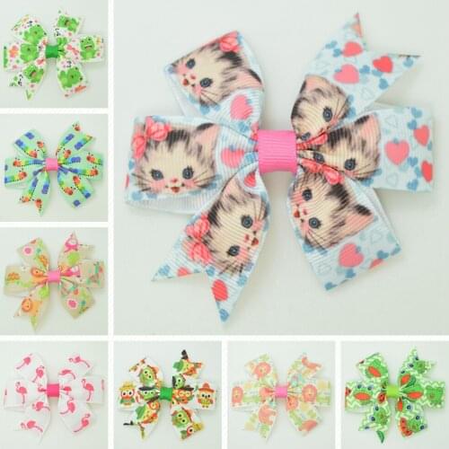 1pcs 8 pcs Animal Cartoon Hair Bows With Clip For Baby Girls Ribbon Hair Clip Boutique Barrettes Headwear Hair Accessories 3.1"