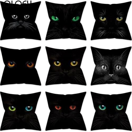 Black Cat Eyes Printed Polyester Decorative Throw Pillows Case Sofa Couch Animal Pattern Covers for Cushions Home Decor 45X45CM