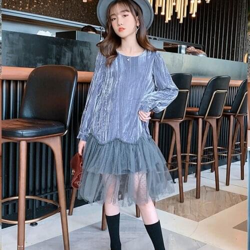 2021 Kids Dresses for Girls Long Sleeve Mesh Teenager Girl Dress Elegant Autumn Winter Princess Dress Children Fashion Clothes