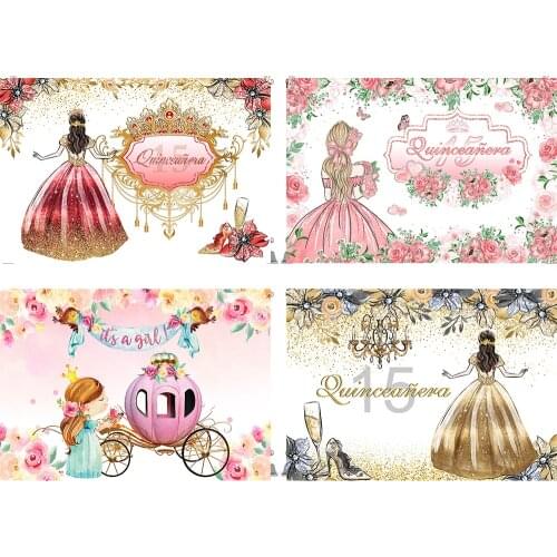 Quinceanera Red princess Backdrop for Photography Sweet 15 Birthday Party Decoration Banner Diamond Spain Adult Ceremony