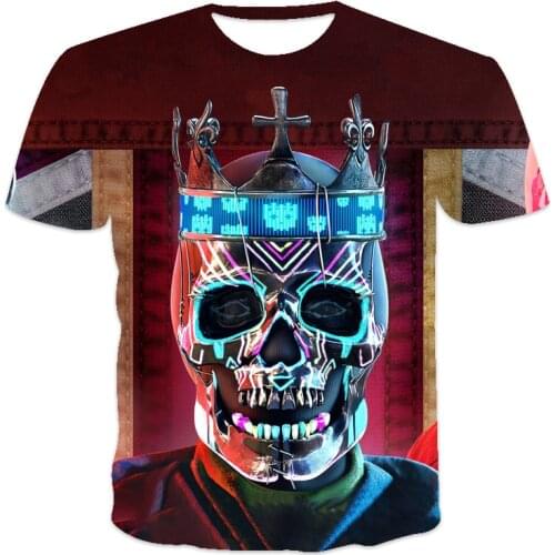 Fashion Skull Crown Design 3D Printed Mens T-Shirt Summer Round Neck Short Sleeve Men Clothing Oversized Male T Shirts Tops 6XL